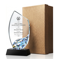 Trophée personnalisé en cristal irisé en forme de feuille, plaque en verre gravée sur mesure, certificat de reconnaissance, récompenses d'entreprise