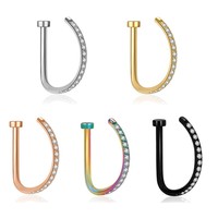Gaby Micro-incrustation de zircon Acier inoxydable Anneau de nez en forme de D non-percé à clipser Faux anneau de nez Boucles d'oreilles créoles