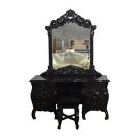 Produit de vente chaud d'ensemble de lit Rococo de reproduction antique en bois massif peint en noir pour meubles de chambre à coucher de style européen