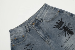 STARLIGHT Short en jean imprimé style hip-pop pour hommes bonne qualité bleu lavé aux enzymes lavage à l'eau de Javel sérigraphie Jorts pour hommes - Product Image 2