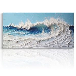 Seascape Hand painted Landscape <b>Large</b> Blue White Ocean Sea Waves Canvas Abstract 3D Textured Oil Painting Indoor Wall Art - Product Image 1