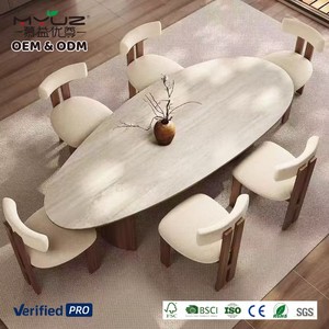 Ensemble <span class=keywords><strong>de</strong></span> table <span class=keywords><strong>à</strong></span> <span class=keywords><strong>manger</strong></span> ovale <span class=keywords><strong>de</strong></span> style moderne du milieu du siècle, 6 chaises, plateau en marbre, pieds en bois, <span class=keywords><strong>meubles</strong></span> <span class=keywords><strong>de</strong></span> <span class=keywords><strong>salle</strong></span> <span class=keywords><strong>à</strong></span> <span class=keywords><strong>manger</strong></span> rétro pour la maison, le restaurant, l'hôtel - Product Image 2