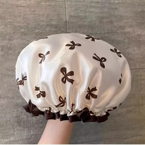 Gorro de ducha de satén con estampado floral, impermeable, de doble capa, para ducharse y bañarse - Product Image 3
