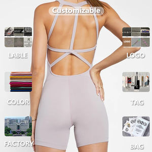 Gym Set Woman Jumpsuit Workout Fit <strong>Ladies</strong> Nude Soft Beauty Open Back Sexy Bodysuits Exercise <strong>Trainer</strong> Yoga Short Overall Custom - Product Image 5
