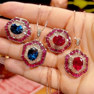 Wholesale Eco-friendly Copper Rose Gold Plated 6*8MM Red Zircon <b>Bridal</b> Pendant Earrings Jewelry Set for Wedding - Product Image 3