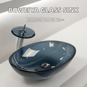 Lavabo Ovalado de Vidrio Negro Grisáceo Moderno, Lavabo Templado y Pulido para Baño de Hotel - Product Image 2