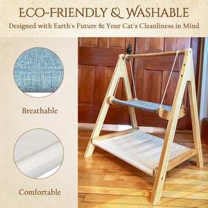 2 שכבות ערסל לחתול מיטה מוגבהט עץ מחמד עץ קומתיים עם סדינים רכים למיטת חתול פנימי - Product Image 3