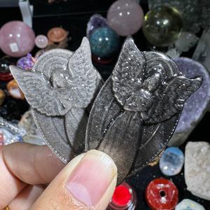 Escultura de Ángel de Obsidiana Plateada Única al por Mayor, Tallada en Piedra Natural, Regalo Festivo, Adorno de Escritorio, Encantadora Decoración para el Hogar y la Oficina - Product Image 6