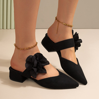 Sandales en daim 177, demi-chaussures respirantes et confortables, noires à fleurs, sexy, pour femmes, grandes tailles 35-42, vente directe d'usine
