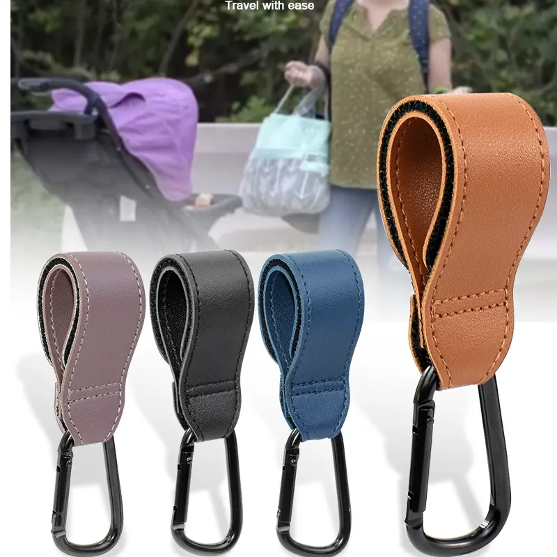 Premium Vegan Leather Stroller Clip Hanger Baby Stroller Hooks Bag Hooks For Hanging Diaper Bags Shopping Bags