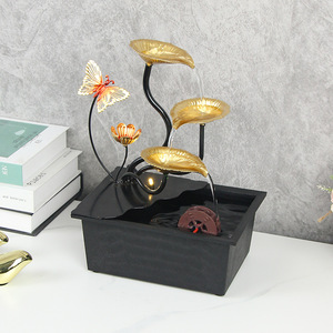 Feng Shui Water Feature Wrought Iron Indoor Decor With Waterwheel Home Office Decoration Plant Pattern Irregular Shape - Product Image 1