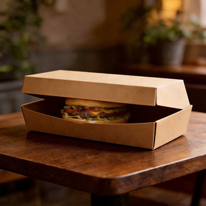 Emballage alimentaire rapide personnalisé et recyclable en papier kraft, boîte à clapet auto-élevante jetable avec poignée pour hamburgers, hot-dogs et nouilles - Product Image 2
