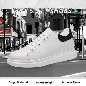 Chaussures décontractées en cuir de vachette pour hommes, respirantes, légères, en maille invisible, augmentant la hauteur intérieure - Product Image 2