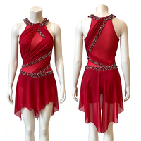 Jupe de danse lyrique rouge de luxe personnalisée avec strass pour la danse, le patinage artistique, la pole dance, les spectacles de compétition