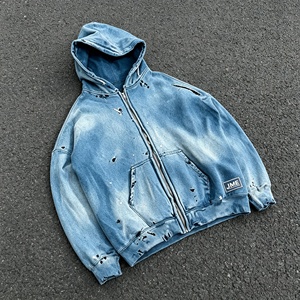 Custom Men's 100% Cotton Tie-Dye Winter <b>Hoodie</b> Oversized <b>Zip</b>-Up French Terry Sweatshirt Streetwear Blue <b>Pocket</b> Design - Product Image 2