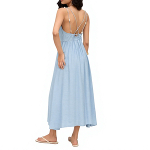 Nuevo Vestido Midi Ligero con Tirantes Finos y Cuello en V, Estilo Casual para Vacaciones de Verano, con Espalda Cruzada y Lazos, para Mujer - Product Image 2