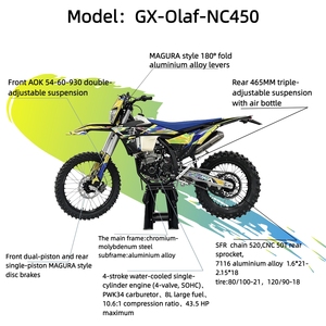 GX-Olaf-NC450 <span class=keywords><strong>Moto</strong></span> tout-terrain adulte 450cc 4 temps monocylindre refroidi par eau, alimentation en carburant PWK38, SOHC 4 soupapes, alliage d'aluminium CNC - Product Image 2