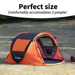 DB Single-<strong>Layer</strong> Summer Camping <strong>Tent</strong> for 2 People Black &amp; Orange <strong>Pop</strong>-<strong>Up</strong> Design Made of Durable Polyester - Product Image 5