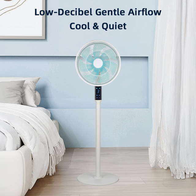 Quiet Standing Pedestal Fan with Remote Control, Height Adjustable 3 Speed AC Motor Silent Floor Fan for Home Office