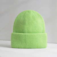 Einfarbige Kaninchen fell gestrickte Winter mütze Frauen Mann Doppels chicht gefaltete Manschette Plüsch kalte Mütze