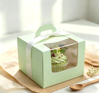 Boîte à gâteau portable en papier d'art haut de gamme avec fenêtre, finition UV sélective, base épaissie pour pâtisserie/emballage, tailles 4/6/8 pouces, cadeau artisanal