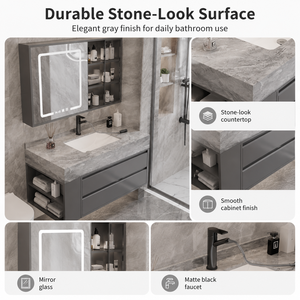 Ensemble de meubles de salle de bain mural en gros, résistant à l'eau, avec double tiroir et rangement latéral - Product Image 5