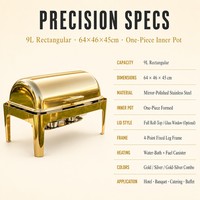 Chauffe-Plat Professionnel en Acier Inoxydable 9L avec Couvercle Roulant pour Buffet, Restaurant, Hôtel, Banquet, Traiteur, Fête - Vente en Gros Usine