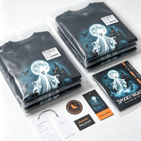 T-shirt graphique Halloween Ghost Spooky Night, T-shirt épais pour fête d'Halloween, Logo personnalisé, Vente en gros, Haut imprimé à manches courtes
