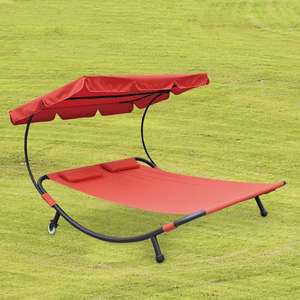 Chaise longue double d'extérieur avec pare-soleil, <span class=keywords><strong>design</strong></span> moderne et simple, couleur rouge, 188x200x133cm, polyester, cadre en acier, mobilier de <span class=keywords><strong>jardin</strong></span> - Product Image 3