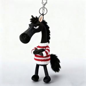 High-Cold <b>Black</b> Horse Pendant <b>Bag</b> Decoration Plush Doll Toy for Children, 20cm - Product Image 1