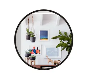 Zwart Hub Rubber Frame-18-Inch Ronde Spiegel Voor Entrees, Badkamers, Woonkamers En Meer, verdubbelt Als Moderne Wall Art