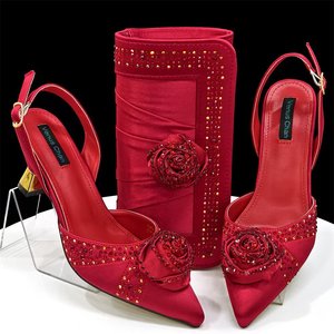 Chaussures à Talons Hauts pour Femme à Nœud Papillon en Strass, Ensemble Chaussures et Sac Italiens <span class=keywords><strong>de</strong></span> Luxe pour Femmes Africaines - Product Image 1