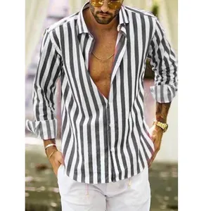 2023 Hot Sale High Quality Men's Black&White Stripe Dress Shirt Casual Shirt Design Plus Size Shirt For Men