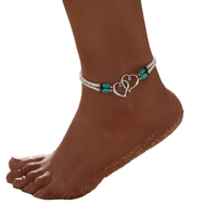 Chaîne de cheville élastique double couche en alliage avec perles double cœur et turquoise, style vacances tendance, idéale pour les couples N25910