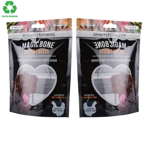 Custom Recyclable 100G 90Microns PCR-PE Plastic Gravure Black Printing Pet Food Flexible Stand Up Pouch Shape Packaging Bags