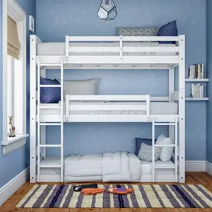 Litera de madera maciza para dormitorio, cama doble para ahorrar espacio