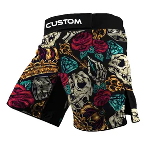 Custom Wholesale Design Your Own With Slits China 100% Polyester Fabric For Men Sublimation Printed Mma Fighting Shorts