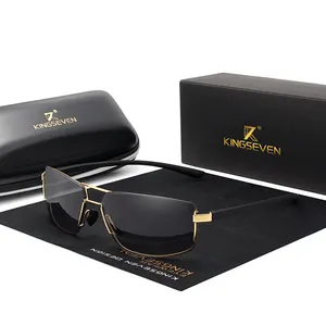 Мужские солнцезащитные очки в алюминиевой оправе KINGSEVEN, черно-серые солнцезащитные очки в классической квадратной алюминиевой оправе, лето 7128