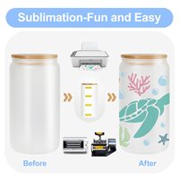Vente en gros de flans de verre à sublimation avec couvercle en bambou et paille 16 oz gobelets en verre à sublimation givrés pour canette de bière