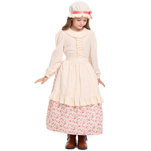 ชุดเดรสเกษตรกรแนวฟาร์มแนวฮาโลวีนสำหรับเด็กผู้หญิงพิมพ์ลายหมวกสองสีสไตล์ชนบท - Product Image 3