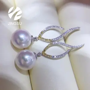 Japanese Hanadama Akoya pearl earrings drop stud women party 18K gold gift diamonds jewelry anniversary beads new design wedding