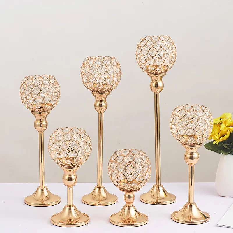 European style golden silver iron art wedding celebrate household party luxurious crystal metal candlestick holders candle cup