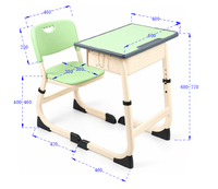 Ensemble bureau et chaise d'étude pour enfants, hauteur réglable, avec logo personnalisé, cadre en acier vert, mobilier de maternelle pour l'école préscolaire