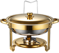 Support de buffet de luxe 5L en acier inoxydable plaqué or avec couvercle en verre pour restaurant, hôtel, usage domestique, fournitures de chauffage au combustible