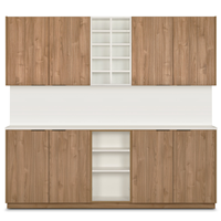 Meuble de rangement pour salon de coiffure en placage de bois naturel, avec éclairage LED bicolore personnalisé et évier intégré