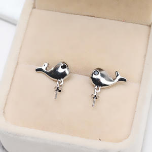 Boucles d'oreilles semi-finies en argent S925 de style européen et américain, à faire soi-même, avec perle creuse, accessoires simples - Product Image 2