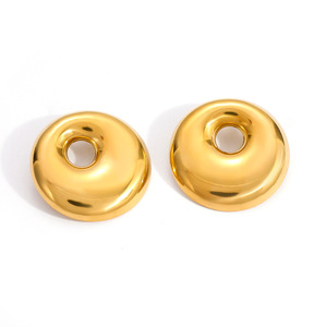 Boucles d'oreilles en acier inoxydable, géométriques, rondes, creuses, plaquées or 18 carats, pour femmes, bijoux tendance - Product Image 5