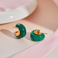 Juego de Aretes de Aro Semicirculares en Forma de C, Resina Vintage Otoño Invierno, Acero Inoxidable con Baño de Oro PVD de 18K, Resistentes al Deslustre