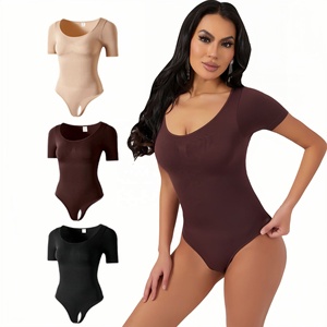 Body sculptant <span class=keywords><strong>string</strong></span> sans couture à manches courtes pour femme, col en U, effet ventre plat, <span class=keywords><strong>ouverture</strong></span> à l'entrejambe, grande taille - Product Image 6