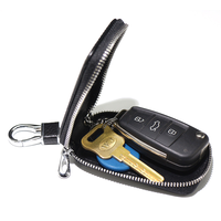 Étui porte-clés de voiture à fermeture éclair en cuir PU Litchi marron foncé, avec fenêtre visible, sac de rangement pour clé de voiture à distance, porte-clés 3D en PVC
